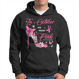 In October We Wear Pink Butterflies Breast Cancer Awareness Hoodie - Seseable