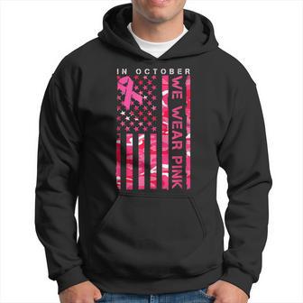 In October We Wear Pink Camo Us Flag Breast Cancer Awareness Hoodie - Thegiftio UK