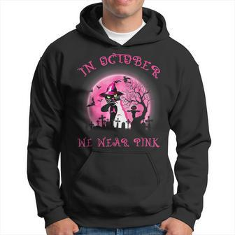 In October We Wear Pink Cat Witch Breast Cancer Halloween Hoodie - Monsterry UK