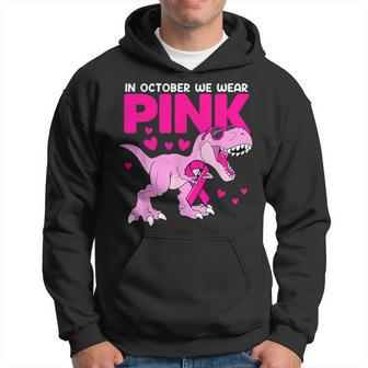 In October We Wear Pink Cute Dinosaur Breast Cancer Boys Hoodie - Seseable