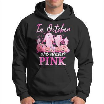 In October We Wear Pink Ghost Pumpkin Breast Cancer Warrior Hoodie - Seseable
