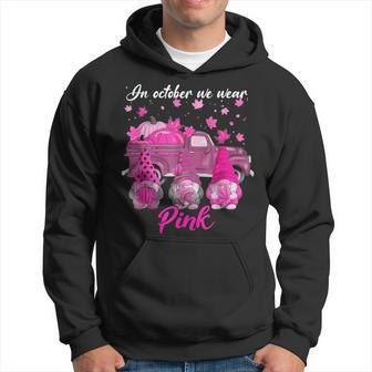 In October We Wear Pink Gnomes Truck Pumpkin Breast Cancer Hoodie - Monsterry