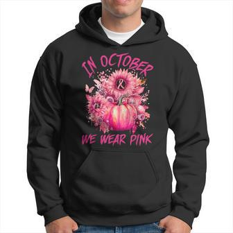 In October We Wear Pink Pumpkin Breast Cancer Awareness Cute Hoodie - Monsterry