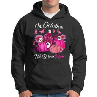 October We Wear Pink Pumpkin Ghost Halloween Breast Cancer Hoodie - Seseable