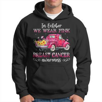 In October We Wear Pink Ribbon Leopard Truck Breast Cancer Hoodie - Seseable