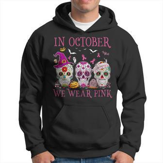 In October We Wear Pink Sugar Skull Breast Cancer Awareness Hoodie - Monsterry AU