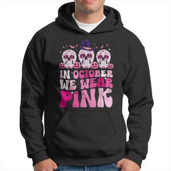 In October We Wear Pink Sugar Skull Halloween Breast Cancer Hoodie - Monsterry CA