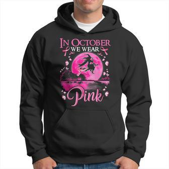 In October We Wear Pink Witch Ribbon Breast Cancer Halloween Hoodie - Monsterry