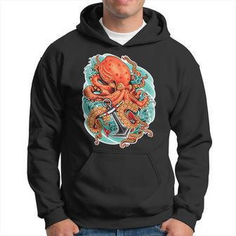 Octopus And Anchor Nautical Tattoo Hoodie | Mazezy
