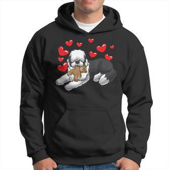 Old English Sheepdog Dog With Stuffed Animal And Hearts Hoodie | Mazezy