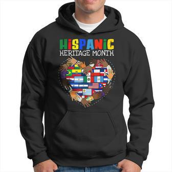 Hispanic Heritage Month All Countries Flag Heart Hands Hoodie - Seseable