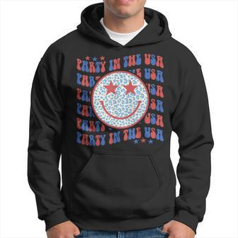 Party In The Usa Happy Face Leopard Pattern 4Th Of July Hoodie | Mazezy