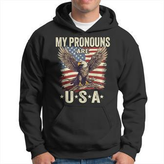 Patriotic American Flag Eagle 4Th July My Pronouns Are Usa Hoodie - Seseable