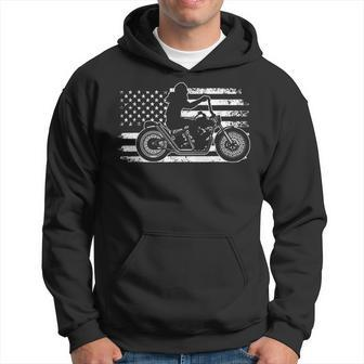 Patriotic Motorcycle Vintage American Us Flag Funny Biker Hoodie | Mazezy