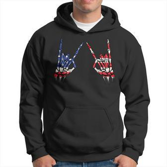 Patriotic Usa Flag Skeleton Rock On Devil Horns 4Th Of July Patriotic Funny Gifts Hoodie | Mazezy