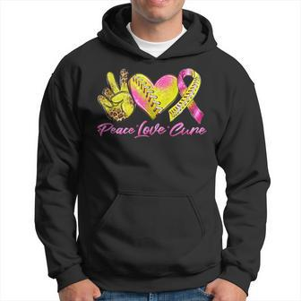 Peace Love Cure Pink Ribbon Softball Breast Cancer Awareness Hoodie