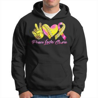 Peace Love Cure Pink Ribbon Softball Breast Cancer Awareness Hoodie - Monsterry AU