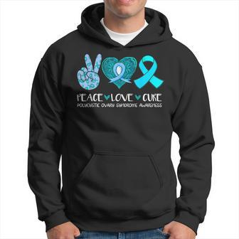 Peace Love Cure Polycystic Ovary Syndrome Pcos Teal Ribbon Hoodie - Monsterry UK