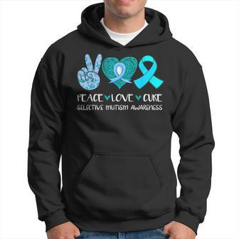 Peace Love Cure Selective Mutism Awareness Teal Ribbon Hope Hoodie