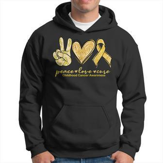 Peace Love Cure Yellow Ribbon Childhood Cancer Awareness Hoodie - Monsterry AU