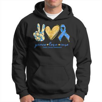 Peace Love Cures Ribbon Colon Cancer Awareness Supporter Hoodie - Seseable