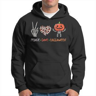 Peace Love Halloween Pumpkin Skeleton Leopard Heart Hoodie - Thegiftio UK