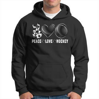 Peace Love Hockey Funny Mommy Dad Boys Girls Son Daughter Hoodie - Seseable