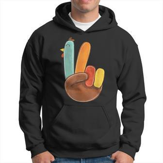 Peace Sign Turkey Hand Cute Turkey Happy Thanksgiving Day Hoodie - Seseable