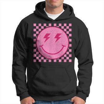Pink Happy Face Checkered Pattern Smile Face Trendy Smiling Hoodie - Seseable
