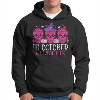 Pink Ribbon Witch Halloween Breast Cancer In October We Wear Hoodie - Monsterry