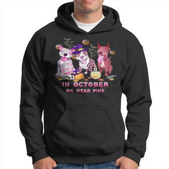 Pitbull Dog In October We Wear Pink Breast Cancer Halloween Hoodie - Monsterry
