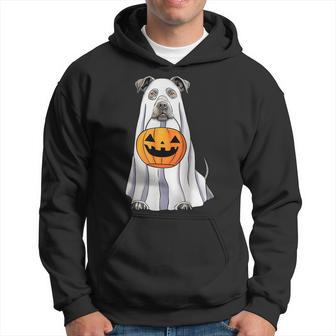 Pitbull Dog Trick Or Treat Dressed As Ghost Halloween Hoodie - Monsterry UK
