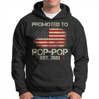Promoted To Poppop American Flag Gift New Grandpa Est 2020 Gift For Mens Hoodie | Mazezy