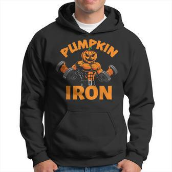 Pumpkin Iron Halloween Gym Workout Lifting Pun Hoodie
