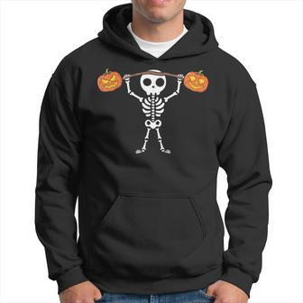 Pumpkin Skeleton Weightlifting Halloween Fitness Gym Hoodie - Monsterry AU