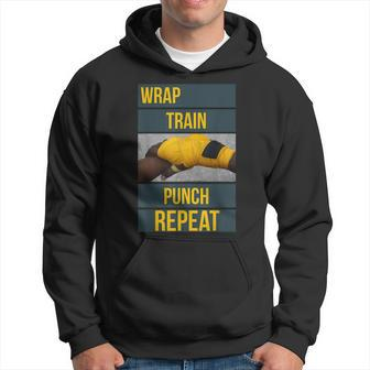 Punchy Graphics Wrap Train Punch Repeat Boxing Kickboxing Hoodie | Mazezy