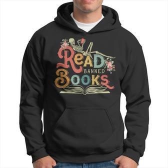 Read Banned Books Funny Skeleton Reading Book Reading Funny Designs Funny Gifts Hoodie | Mazezy