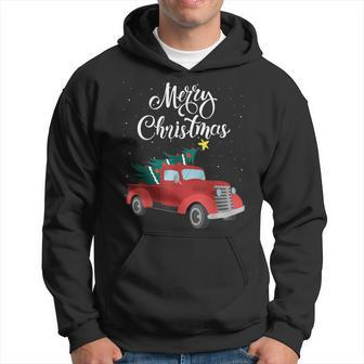Red Vintage Truck Retro Christmas Tree Pickup Xmas Holidays Hoodie - Monsterry