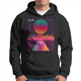 Retro 80S Cyberpunk Synthwave Sunset Fast Car In Outrun Grid 80S Vintage Designs Funny Gifts Hoodie | Mazezy