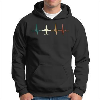 Retro Airplane Heartbeat Pilot Flying Cool Aviator Hoodie - Seseable