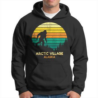 Retro Bayou Arctic Village Alaska Bigfoot Souvenir Hoodie | Mazezy