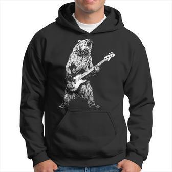 Retro Bear Playing Bass Guitar Bear Guitarist Music Lovers Hoodie - Seseable