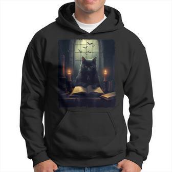 Retro Black Cat Reading Book Vintage Halloween Book Lover Hoodie - Seseable