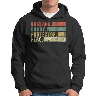Retro Husband Daddy Protector Hero Fathers Day Dad Gift For Mens Hoodie | Mazezy