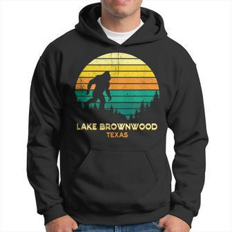 Retro Lake Brownwood Texas Big Foot Souvenir Hoodie | Mazezy