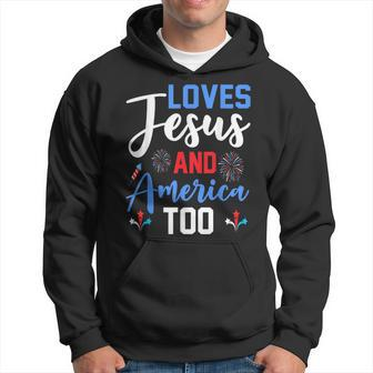 Retro Loves Jesus And America Too God Christian 4Th Of July Hoodie - Monsterry UK