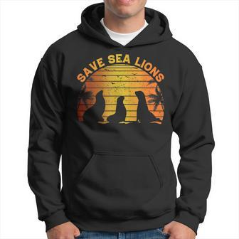 Retro Save Sea Lions Climate Change Vintage Seal Lover Hoodie | Mazezy