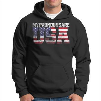 Retro Usa Flag Patriotic 4Th Of July My Pronouns Are Usa Patriotic Funny Gifts Hoodie | Mazezy