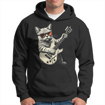 Rock Cat Playing Guitar Rock Kitty Guitar Cat Hoodie | Mazezy
