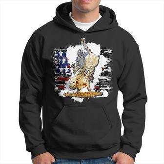 Rodeo Bull Riding Cowboy American Flag Souvenir Rodeo Funny Gifts Hoodie | Mazezy